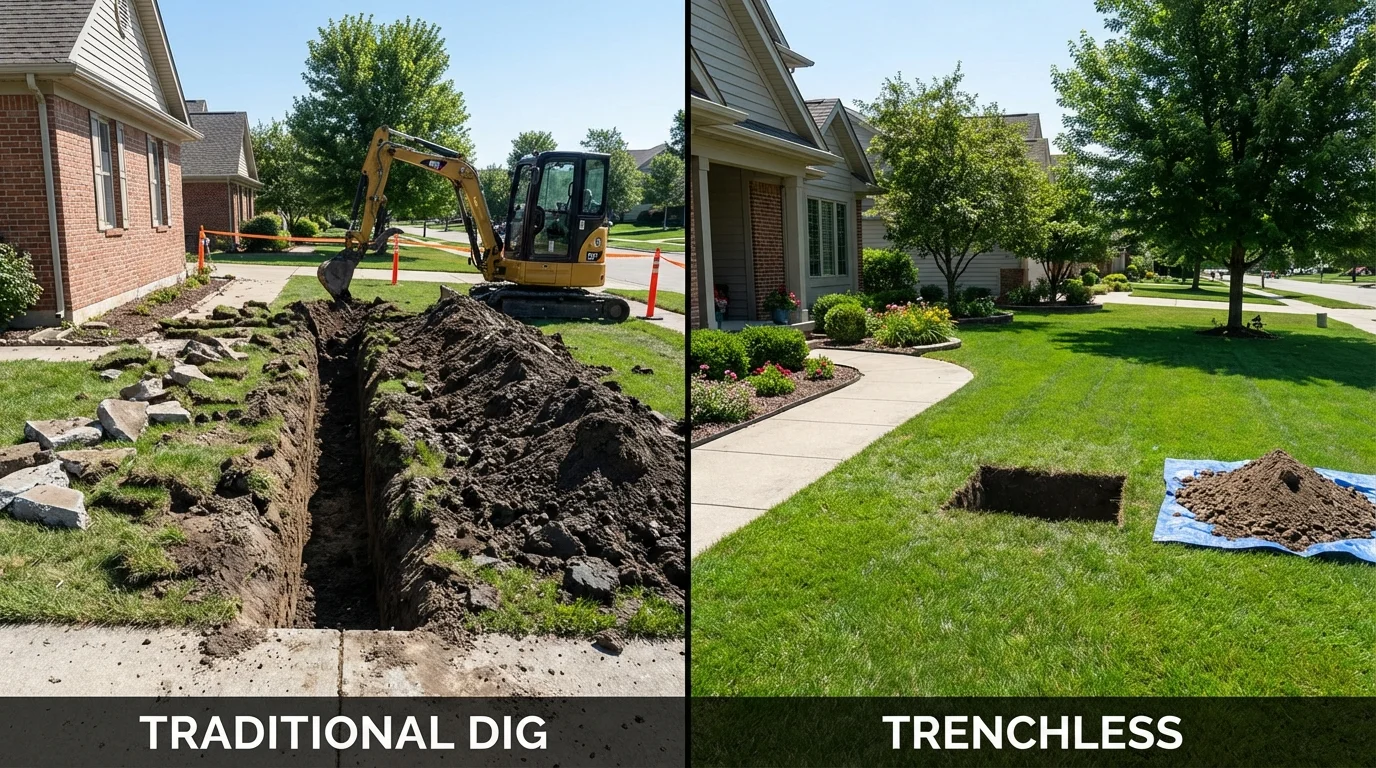 Trenchless sewer repair with minimal yard damage versus traditional excavation in Lodi, OH